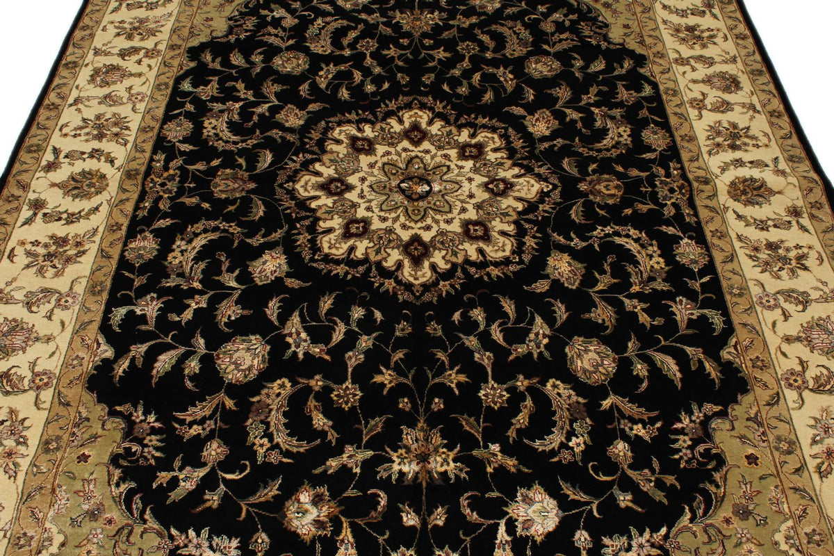 6x9 Black and Beige Turkish Tribal Rug