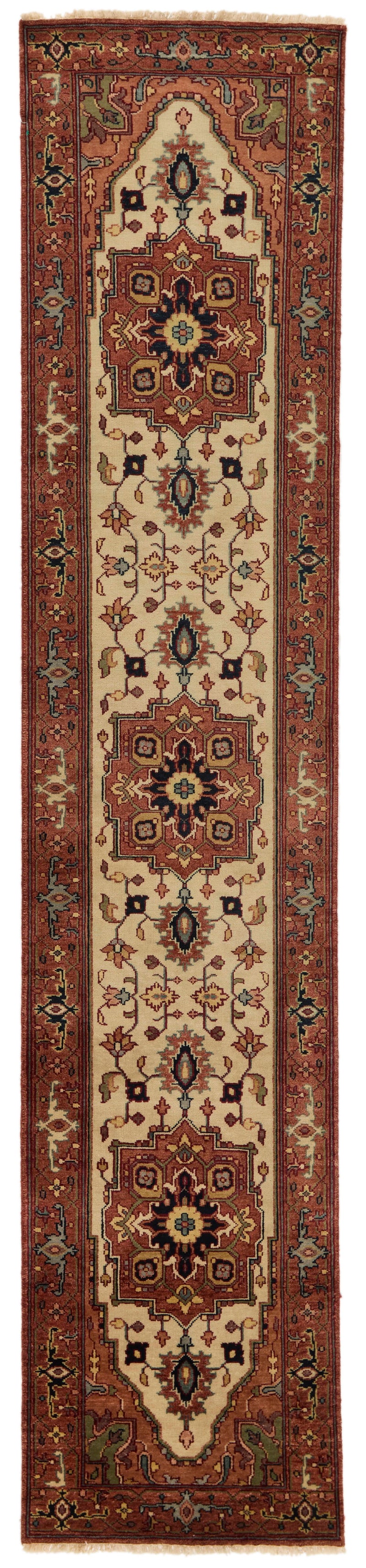 3x12 Ivory and Rust Anatolian Persian Rug