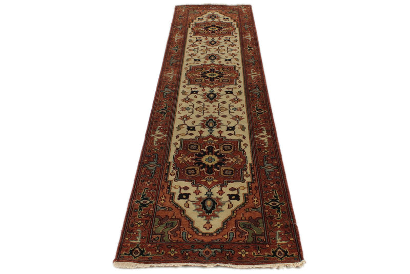 3x12 Ivory and Rust Anatolian Persian Rug