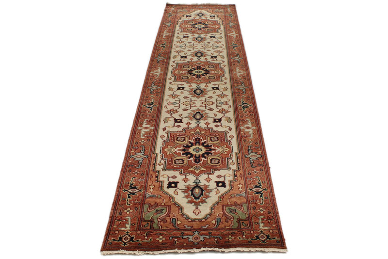 3x12 Ivory and Rust Anatolian Persian Rug