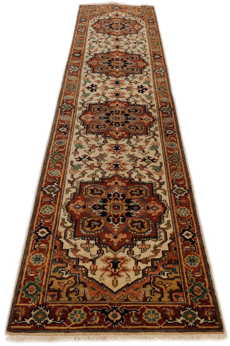 3x12 Ivory and Brown Turkish Persian Runner