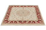 4x4 Ivory and Red Turkish Tribal Rug