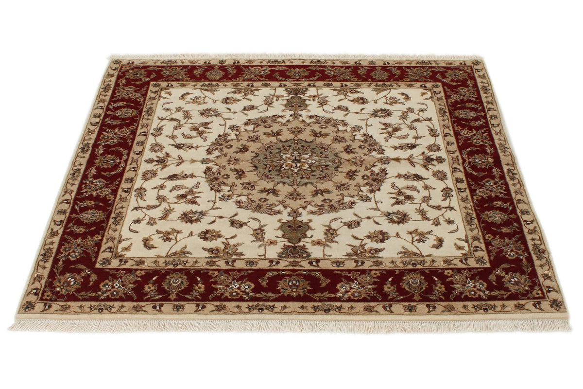 4x4 Ivory and Red Turkish Tribal Rug
