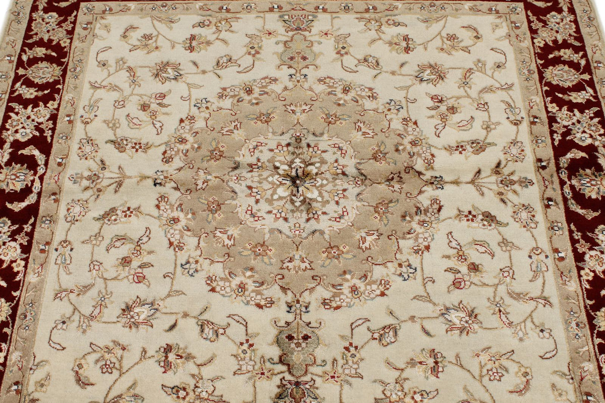 4x4 Ivory and Red Turkish Tribal Rug