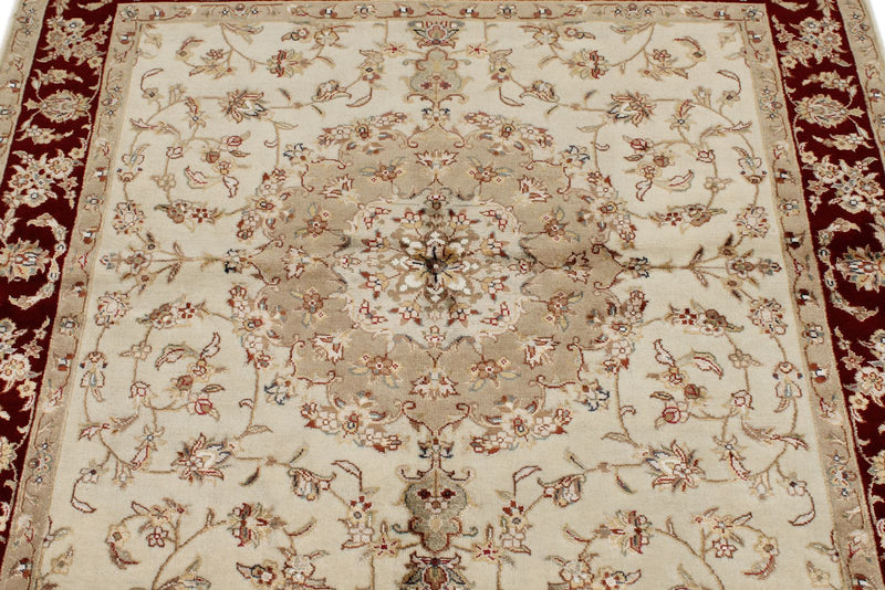 4x4 Ivory and Red Turkish Tribal Rug