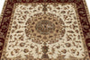 4x4 Ivory and Red Turkish Tribal Rug