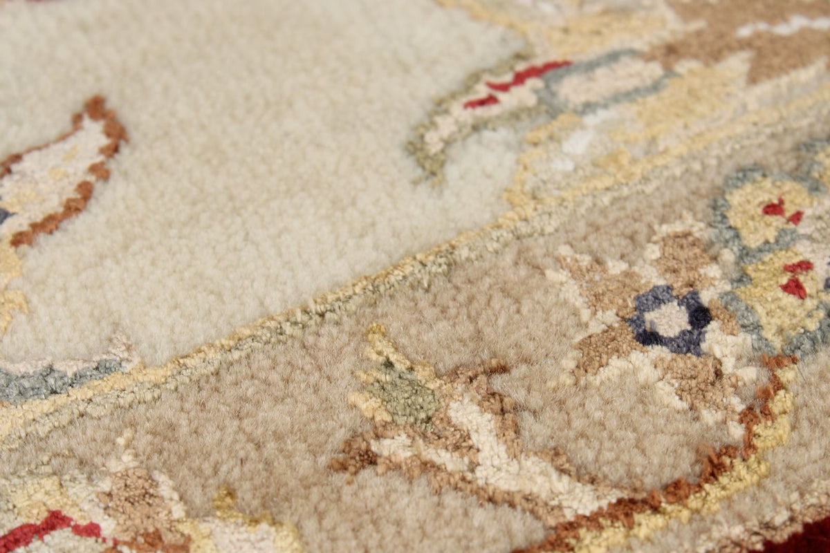 4x4 Ivory and Red Turkish Tribal Rug