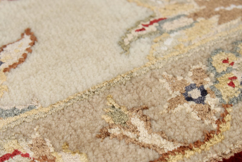 4x4 Ivory and Red Turkish Tribal Rug