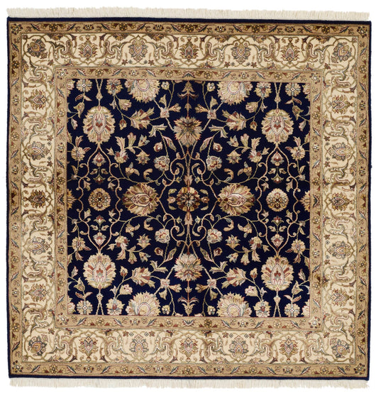 4x4 Black and Ivory Turkish Tribal Rug