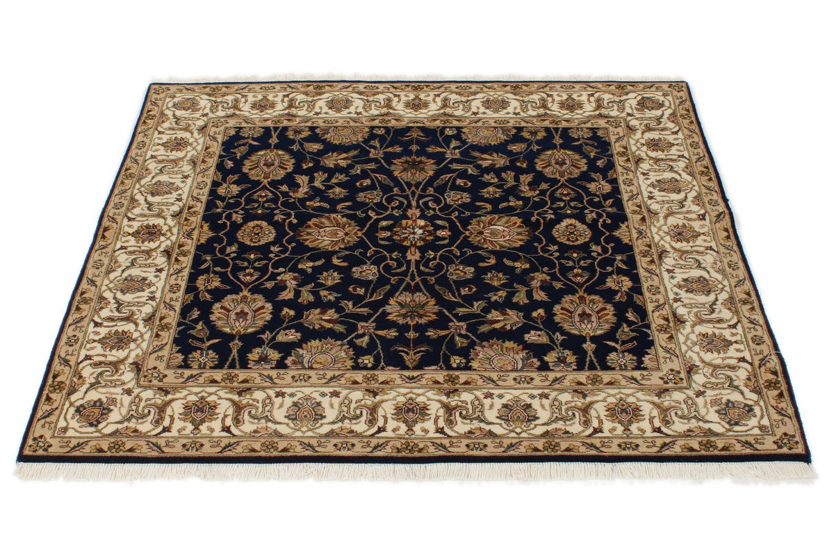 4x4 Black and Ivory Turkish Tribal Rug