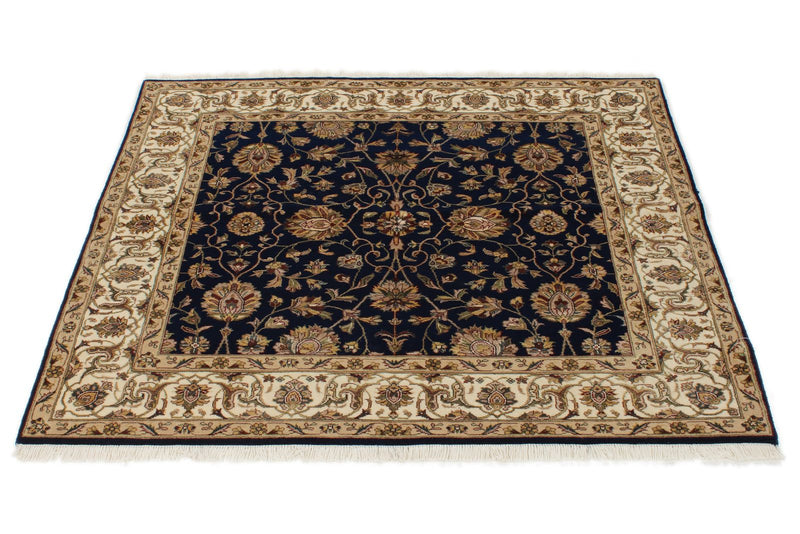 4x4 Black and Ivory Turkish Tribal Rug