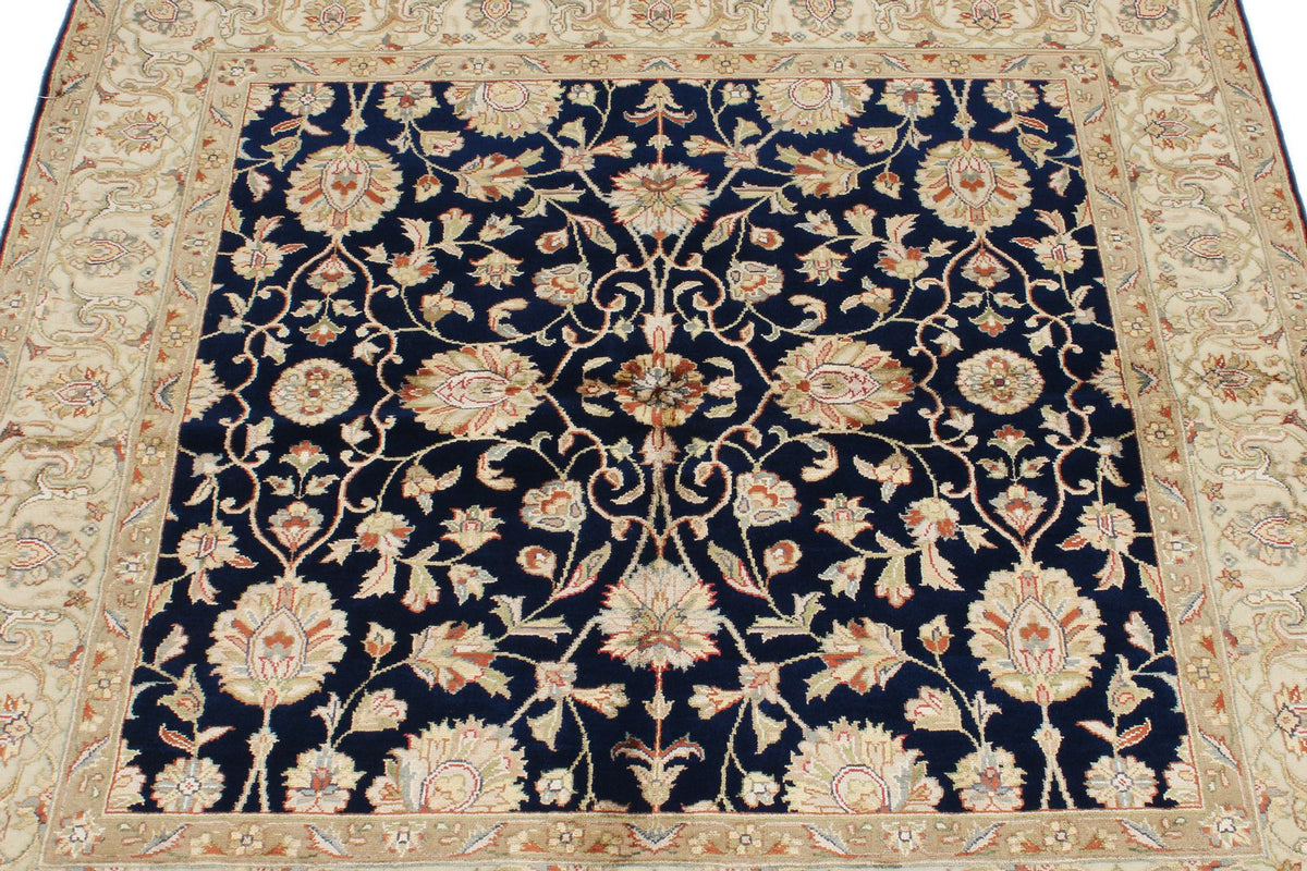 4x4 Black and Ivory Turkish Tribal Rug