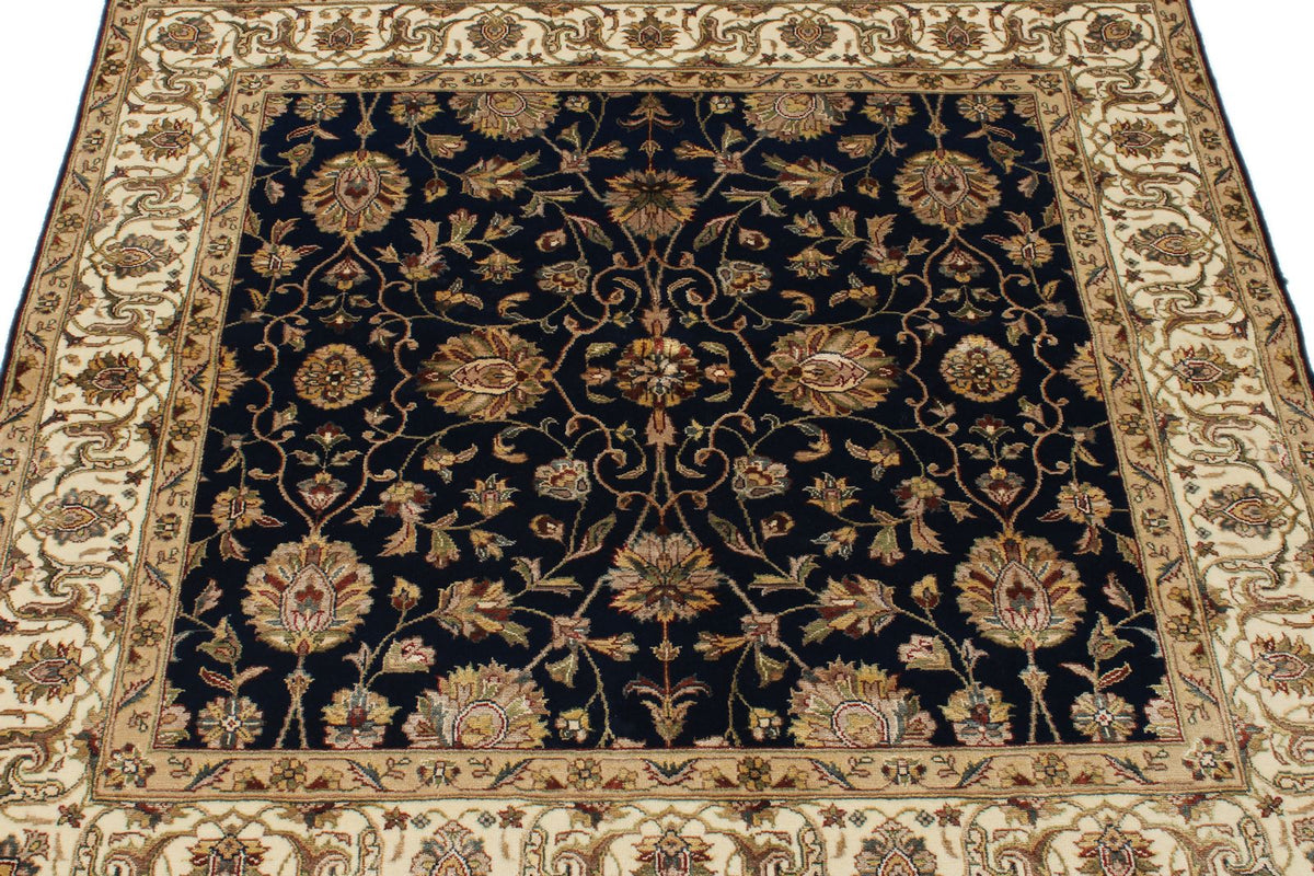 4x4 Black and Ivory Turkish Tribal Rug