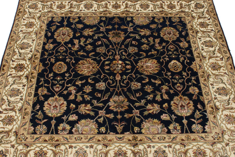 4x4 Black and Ivory Turkish Tribal Rug