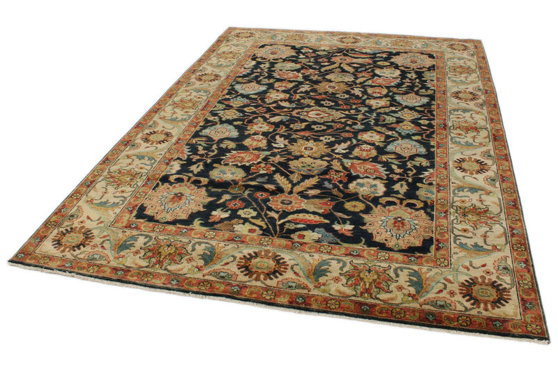 6x9 Charcoal and Ivory Persian Rug