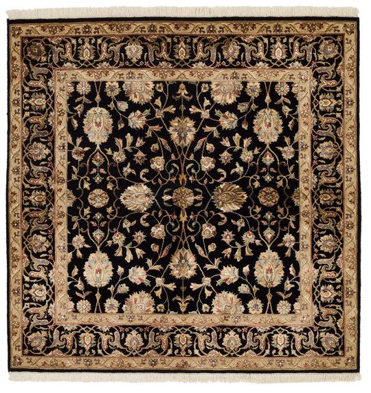 4x4 Black and Ivory Turkish Tribal Rug