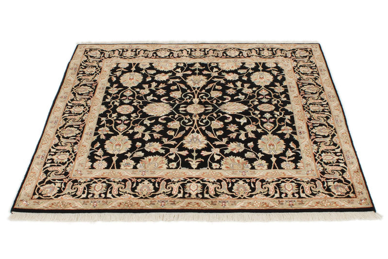 4x4 Black and Ivory Turkish Tribal Rug
