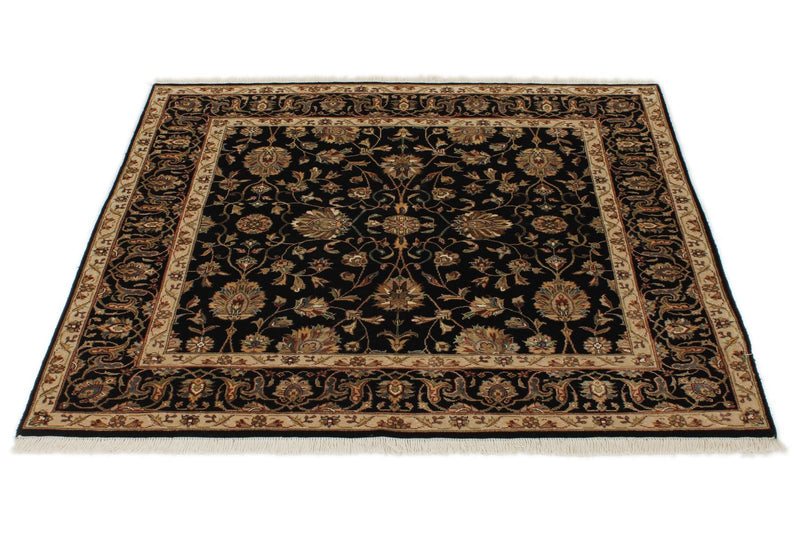 4x4 Black and Ivory Turkish Tribal Rug