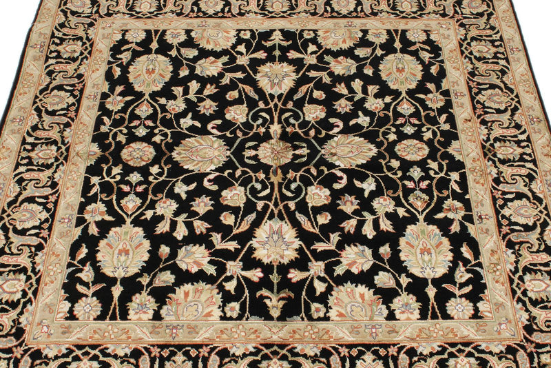 4x4 Black and Ivory Turkish Tribal Rug