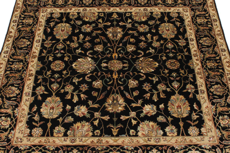 4x4 Black and Ivory Turkish Tribal Rug