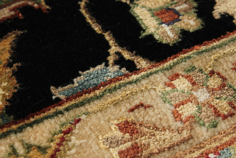 4x4 Black and Ivory Turkish Tribal Rug