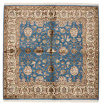 4x4 Blue and Ivory Turkish Tribal Rug
