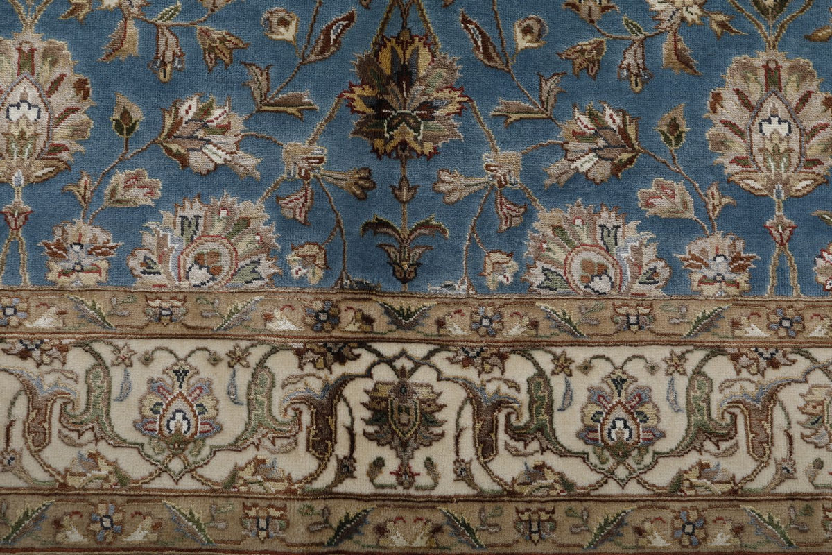 4x4 Blue and Ivory Turkish Tribal Rug