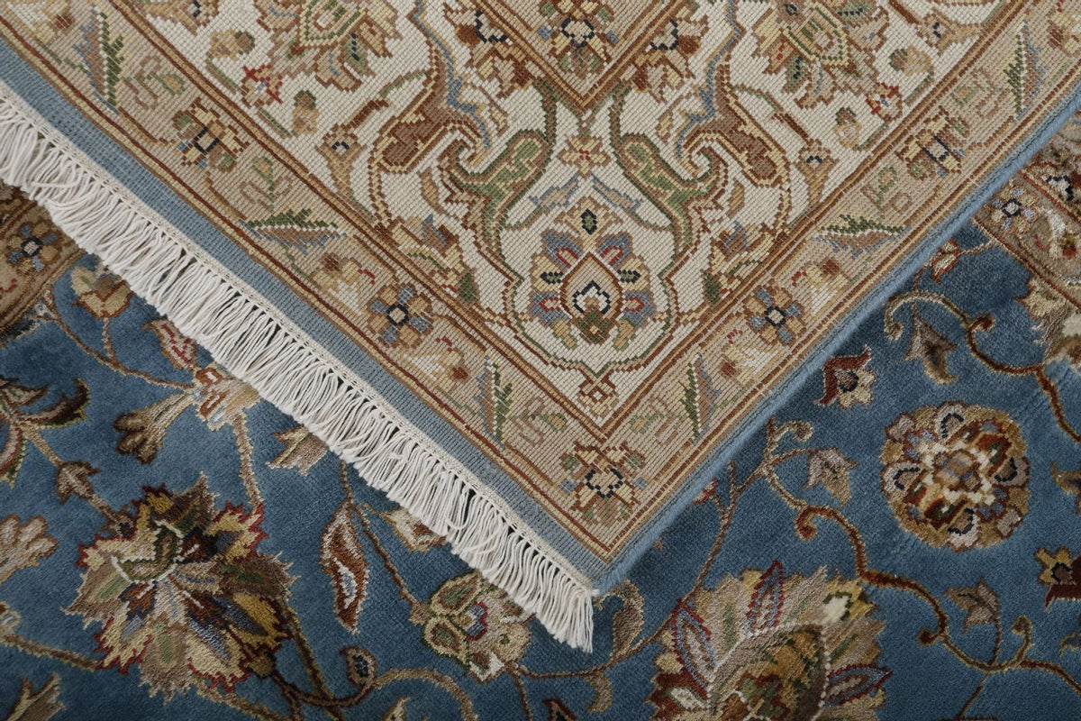 4x4 Blue and Ivory Turkish Tribal Rug