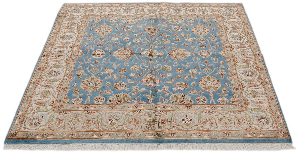 4x4 Blue and Ivory Turkish Tribal Rug