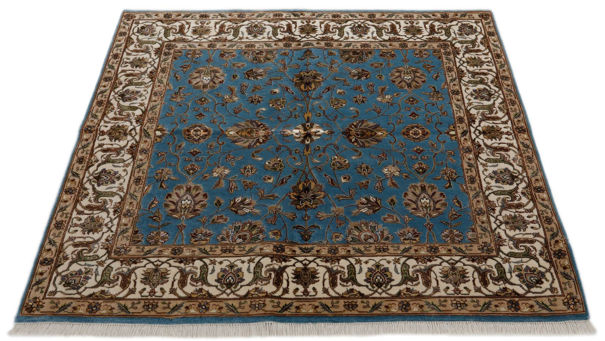 4x4 Blue and Ivory Turkish Tribal Rug