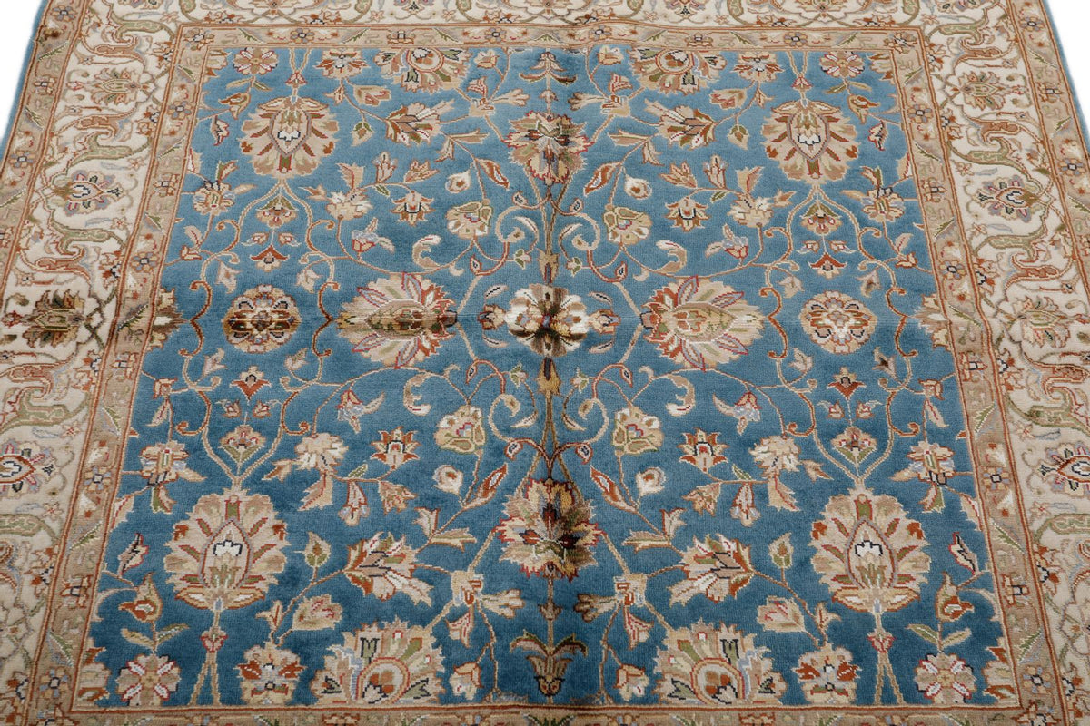 4x4 Blue and Ivory Turkish Tribal Rug