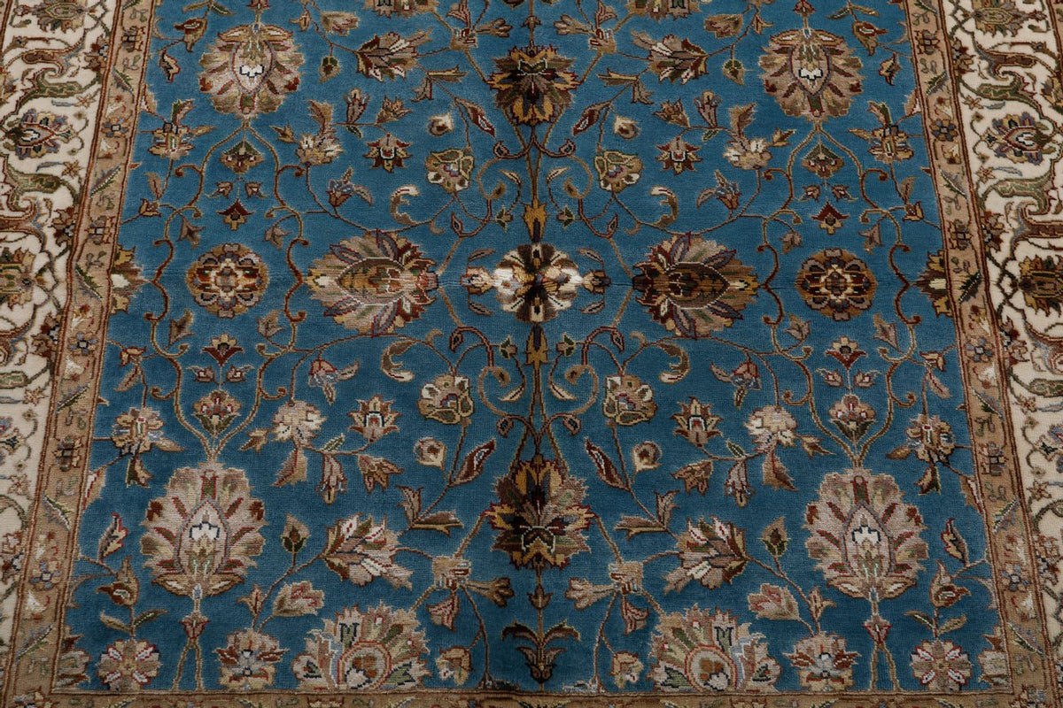 4x4 Blue and Ivory Turkish Tribal Rug