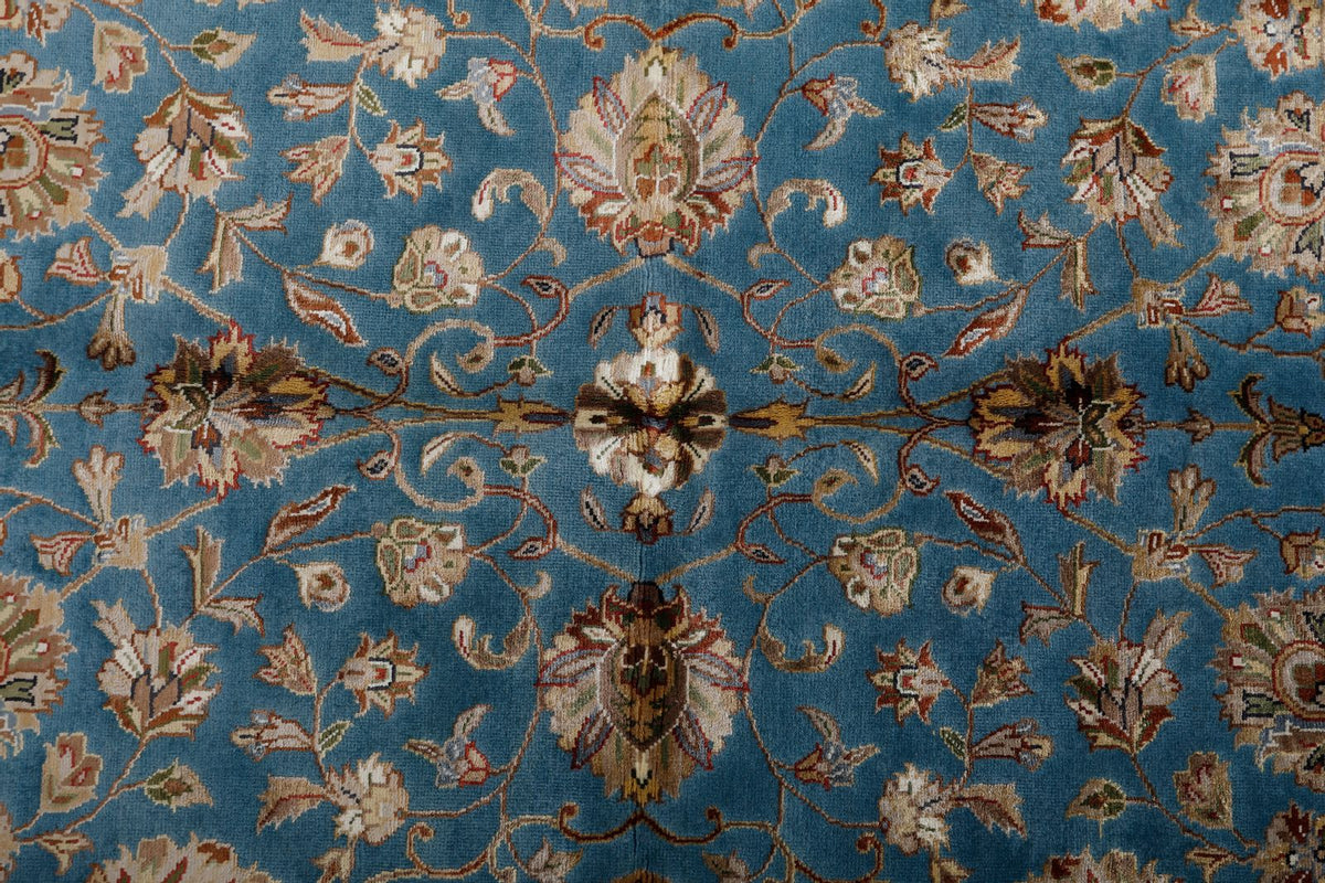 4x4 Blue and Ivory Turkish Tribal Rug