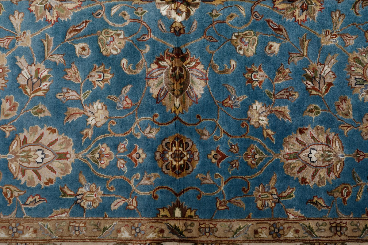 4x4 Blue and Ivory Turkish Tribal Rug