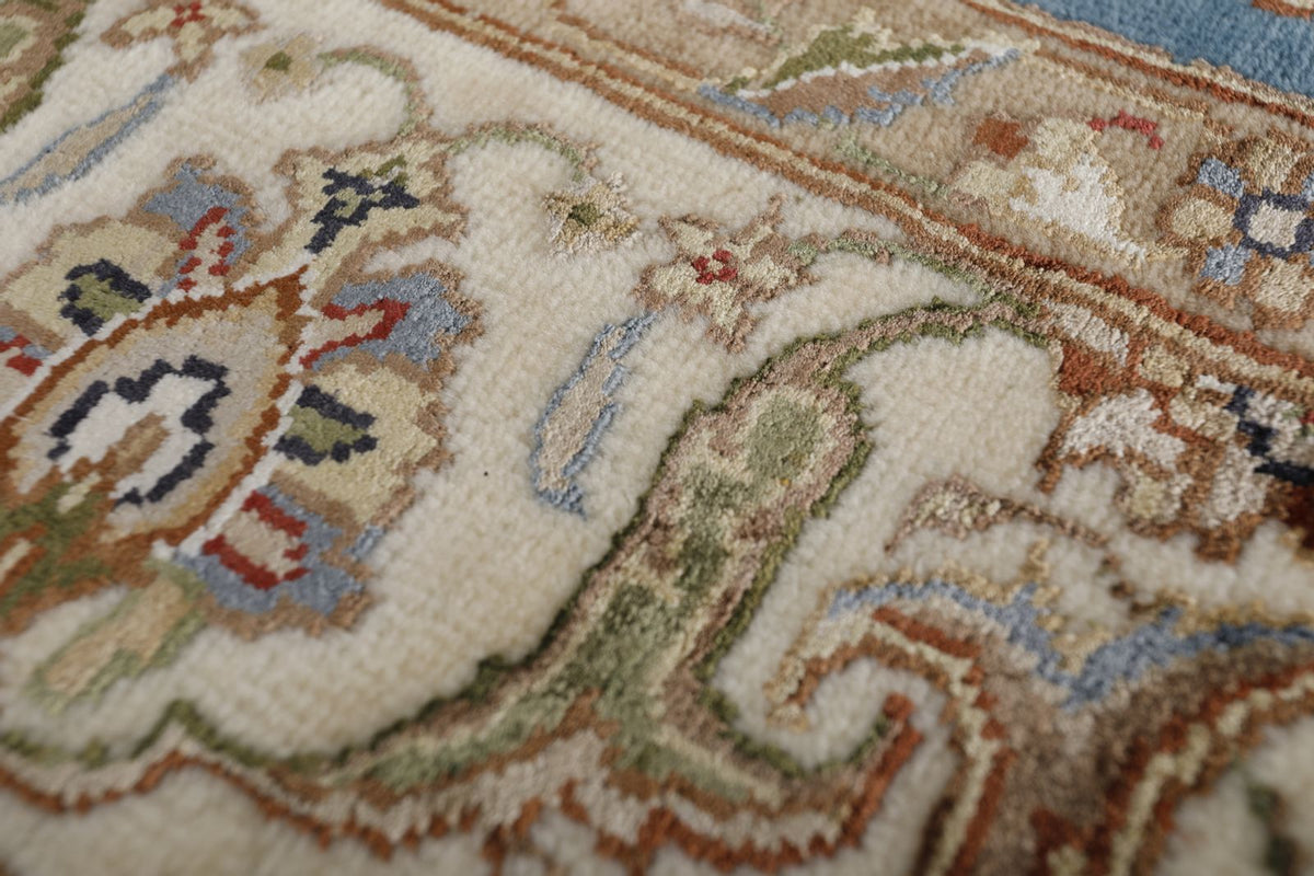 4x4 Blue and Ivory Turkish Tribal Rug