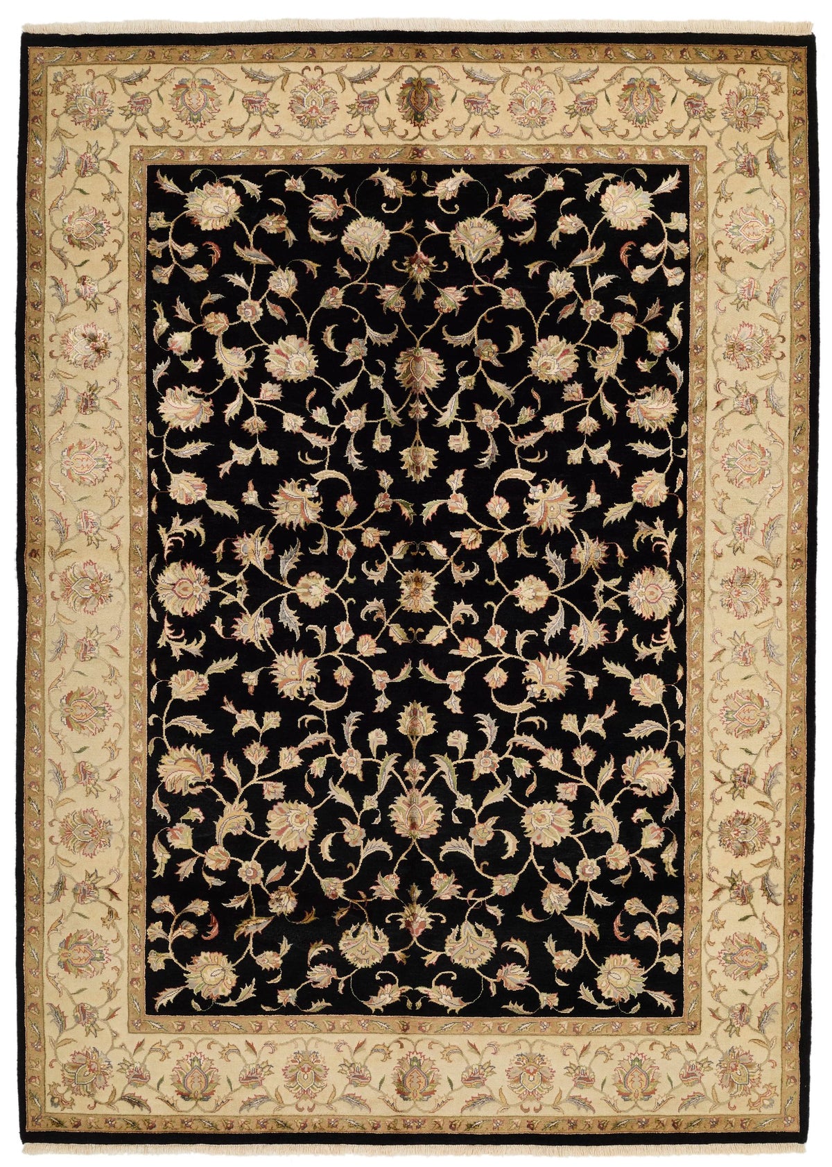6x8 Black and Beige Turkish Tribal Rug