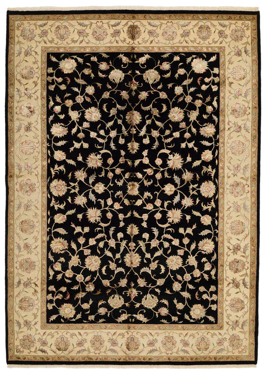 6x8 Black and Beige Turkish Tribal Rug