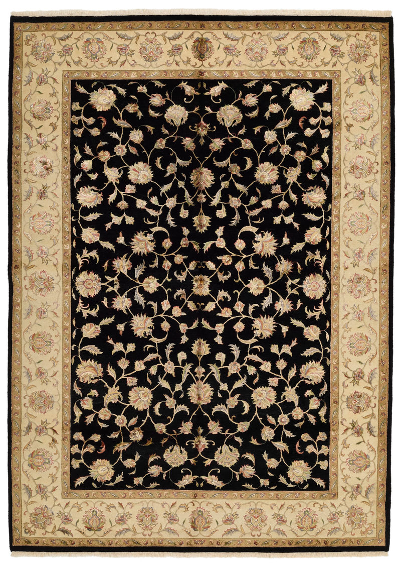 6x8 Black and Beige Turkish Tribal Rug