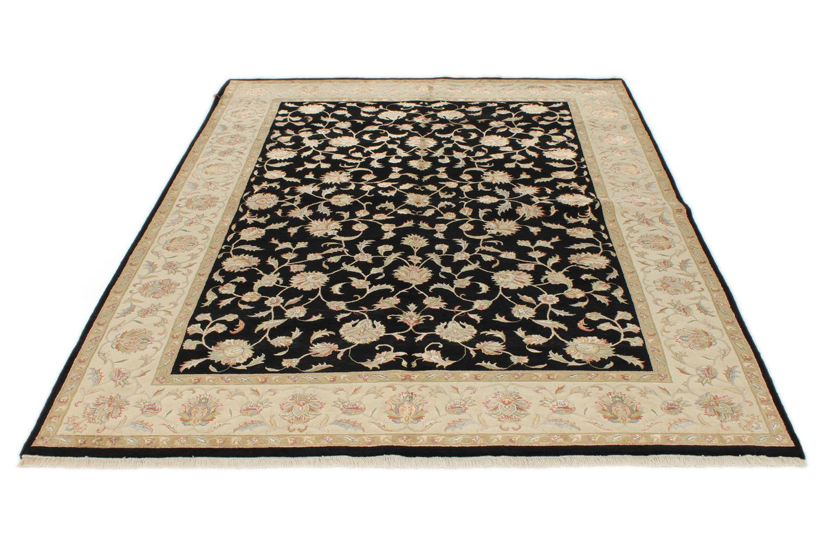 6x8 Black and Beige Turkish Tribal Rug