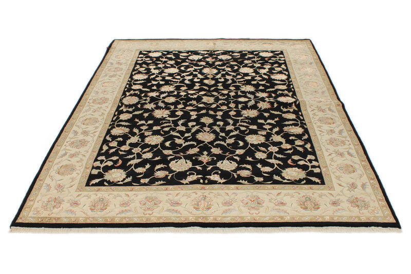 6x8 Black and Beige Turkish Tribal Rug