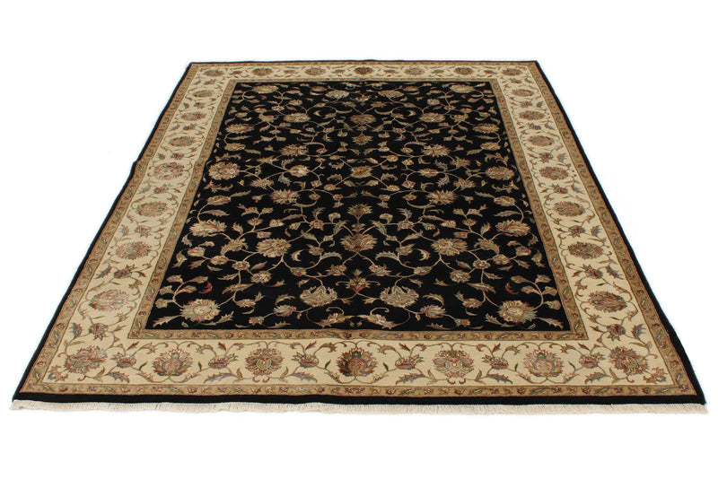 6x8 Black and Beige Turkish Tribal Rug