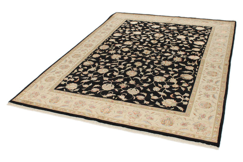 6x8 Black and Beige Turkish Tribal Rug