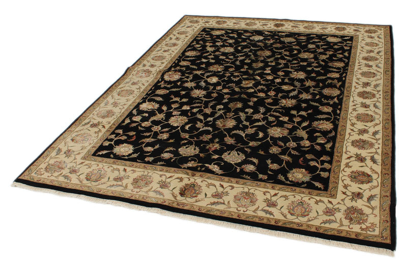 6x8 Black and Beige Turkish Tribal Rug