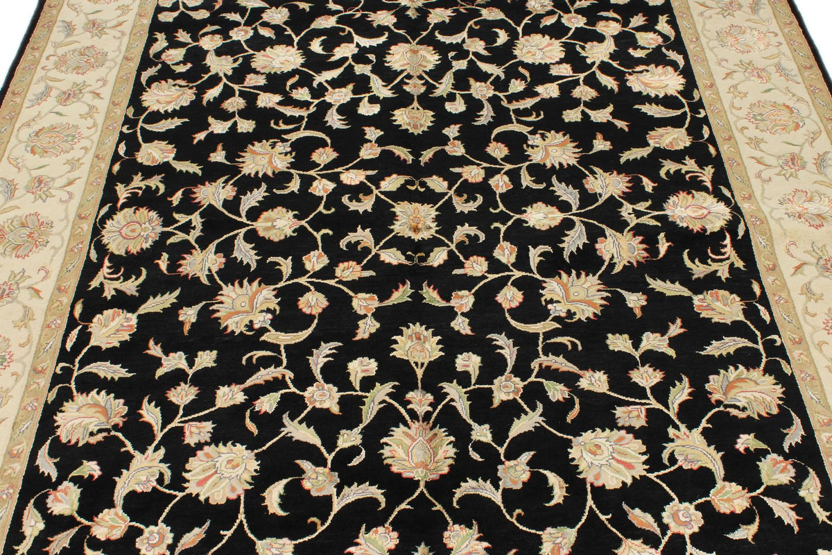 6x8 Black and Beige Turkish Tribal Rug