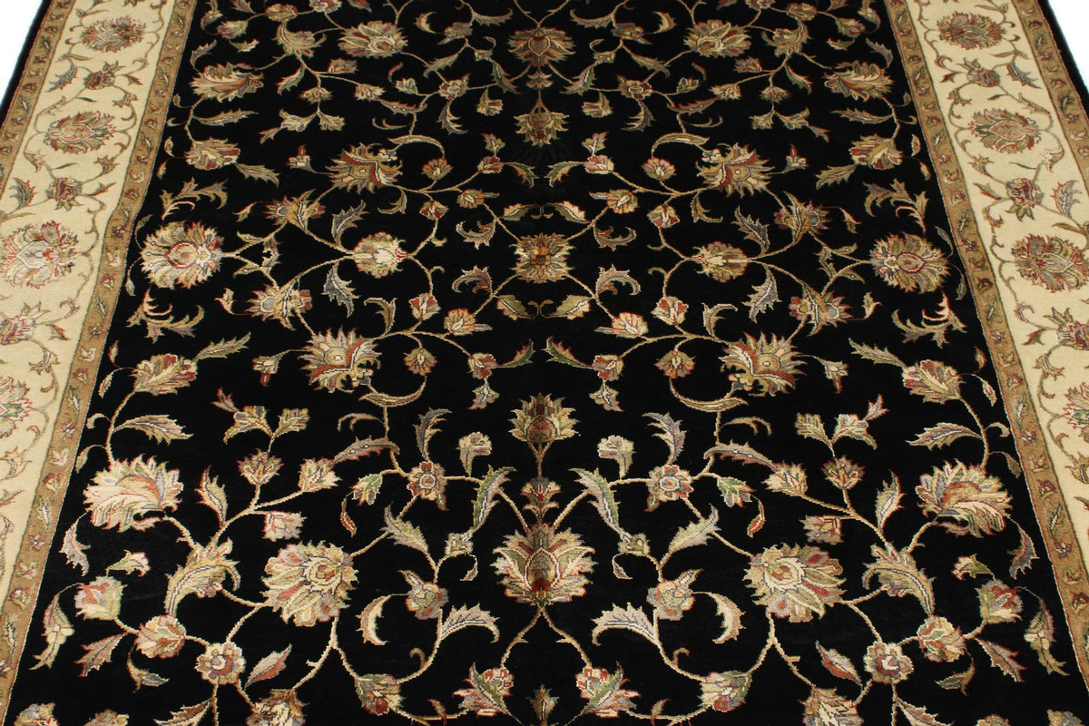 6x8 Black and Beige Turkish Tribal Rug