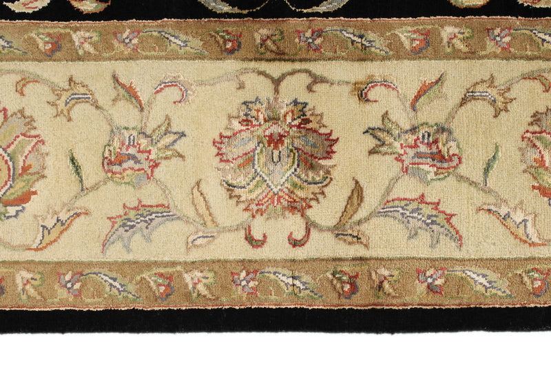 6x8 Black and Beige Turkish Tribal Rug