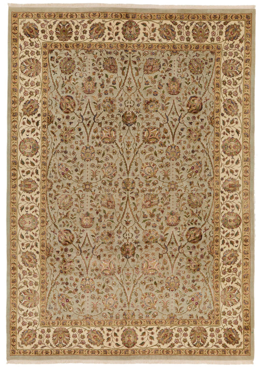 7x10 Light Gray and Ivory Turkish Tribal Rug