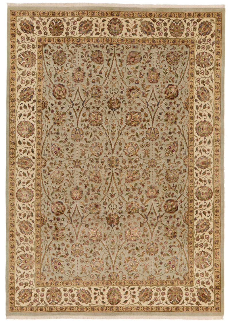 7x10 Light Gray and Ivory Turkish Tribal Rug