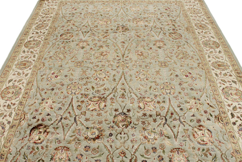 7x10 Light Gray and Ivory Turkish Tribal Rug