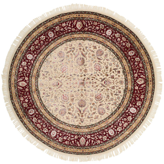 5x5 Ivory and Burgundy Turkish Tribal Rug